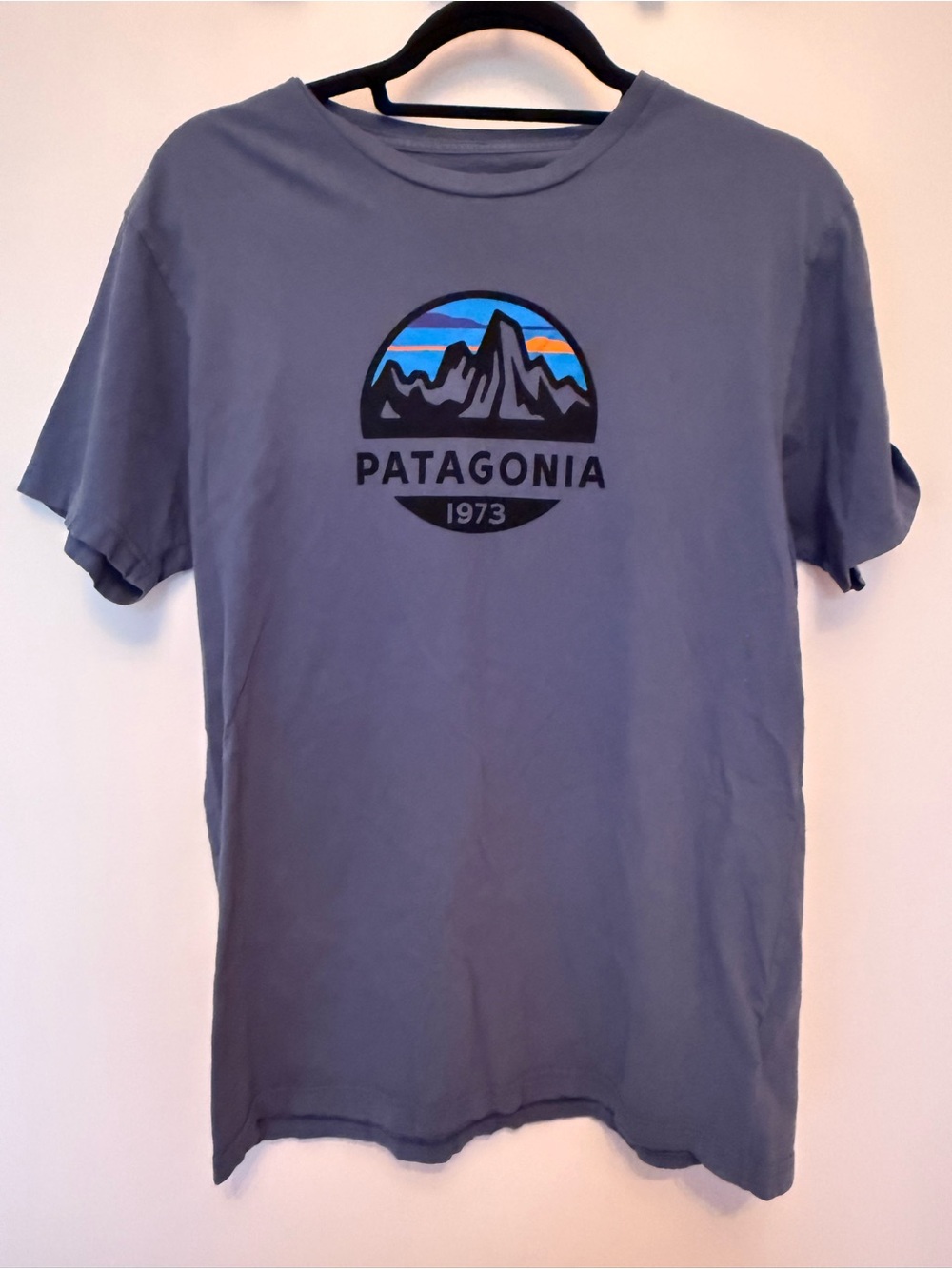 Patagonia Short-Sleeve Logo Organic Tee in Slate Gray with Blue Accent
